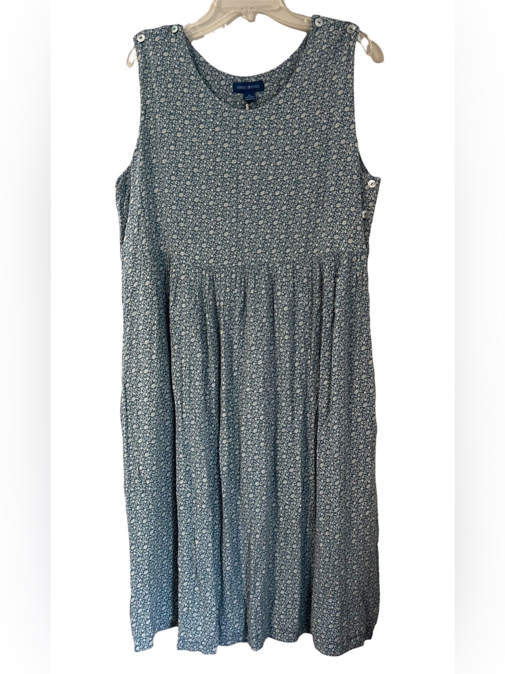 April Cornell NWT Grace Prairie Dress Women’s XL Gray Ecru Ditzy Floral Pockets